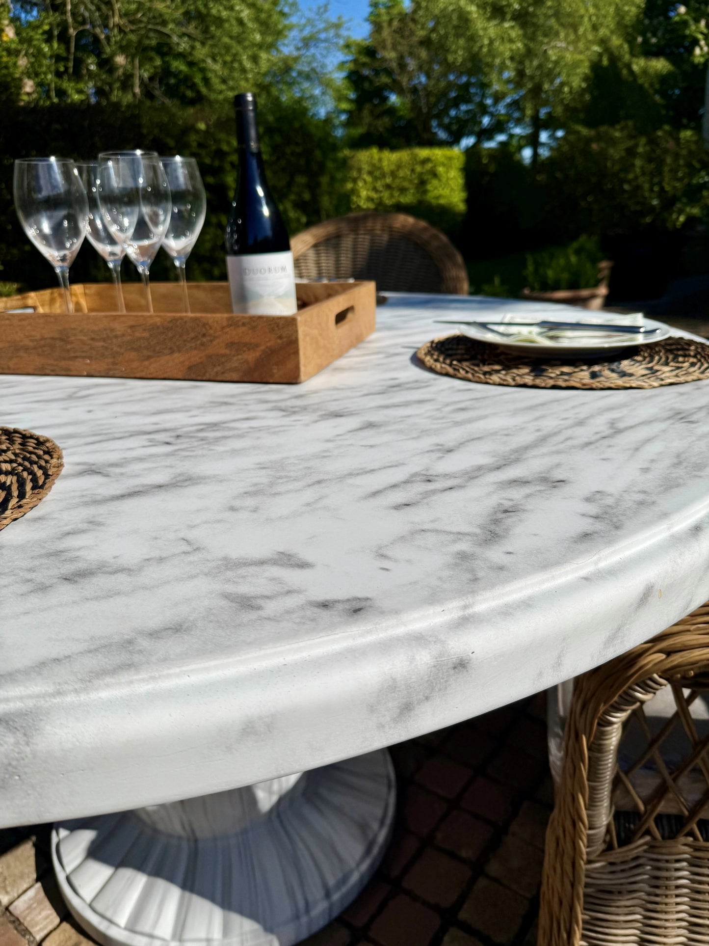 4 Seater Marble Effect Outdoor Dining Set