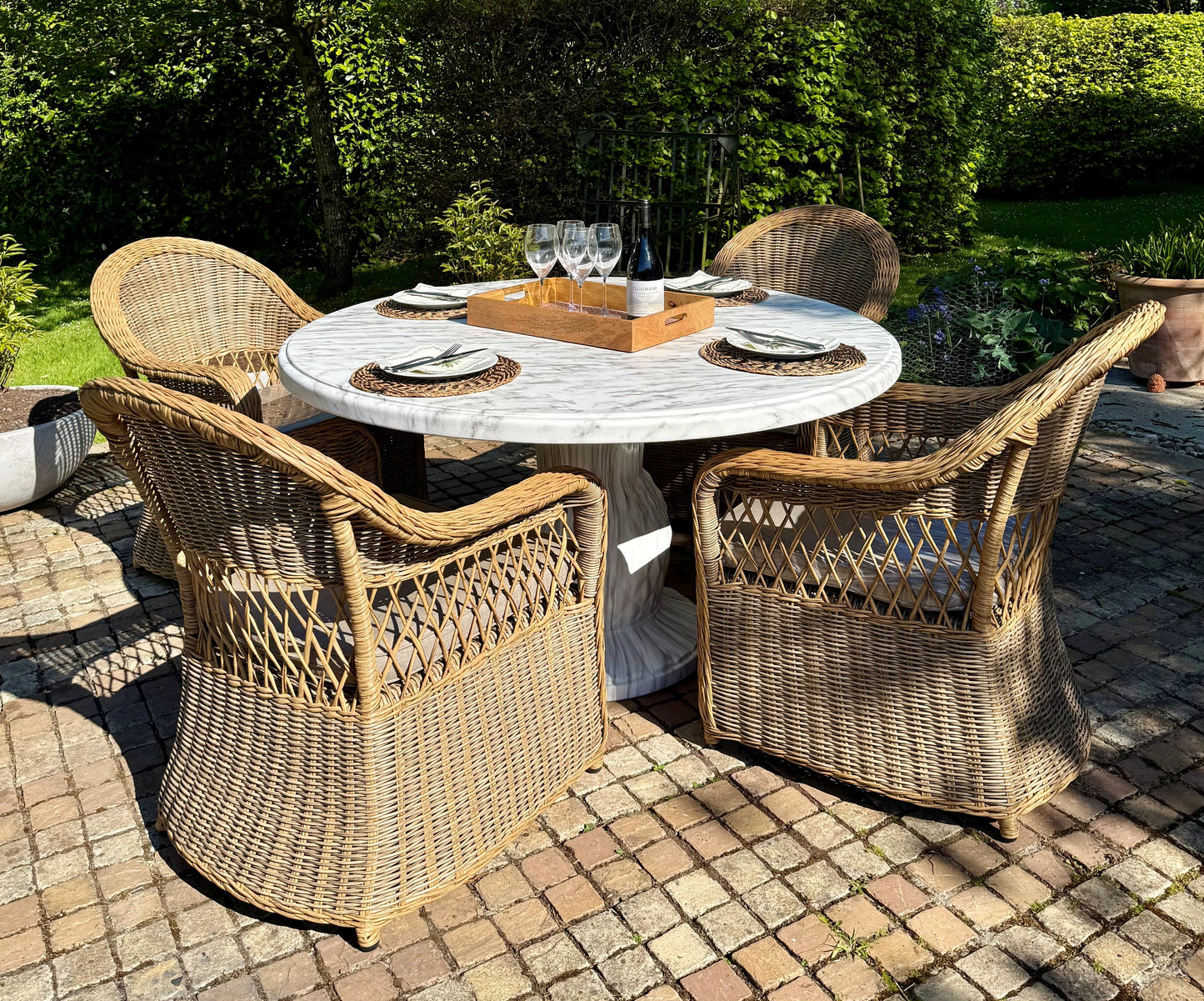 4 Seater Marble Effect Outdoor Dining Set